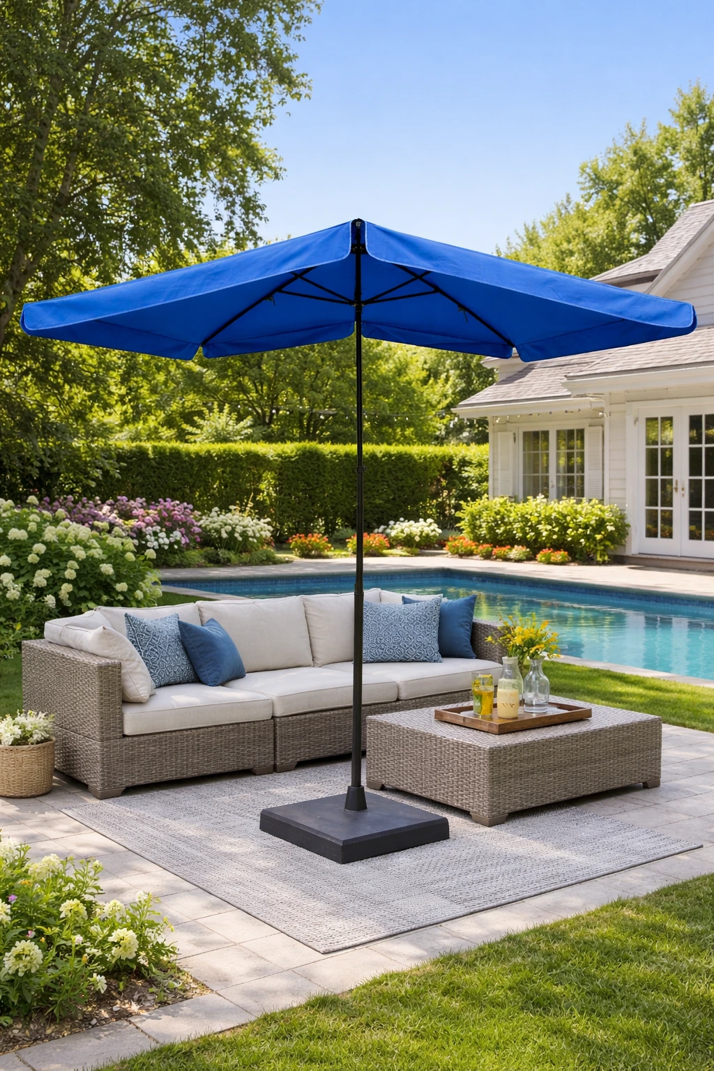 მზის  ქოლგა 2,4მx3მ სიმაღლის რეგულირებით - ლურჯი