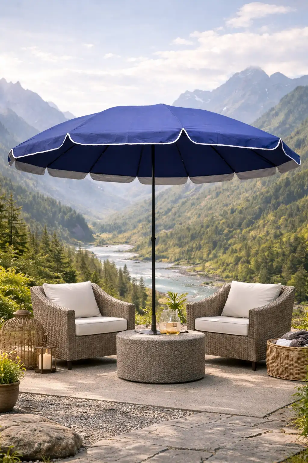 მზის  ქოლგა 2,7მ სიმაღლის რეგულირებით და ორმაგი ფენით - ლურჯი