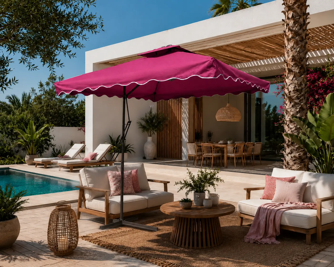 Patio Umbrella 2.5m x 3.5m with Adjustable Height and Base – Burgundy