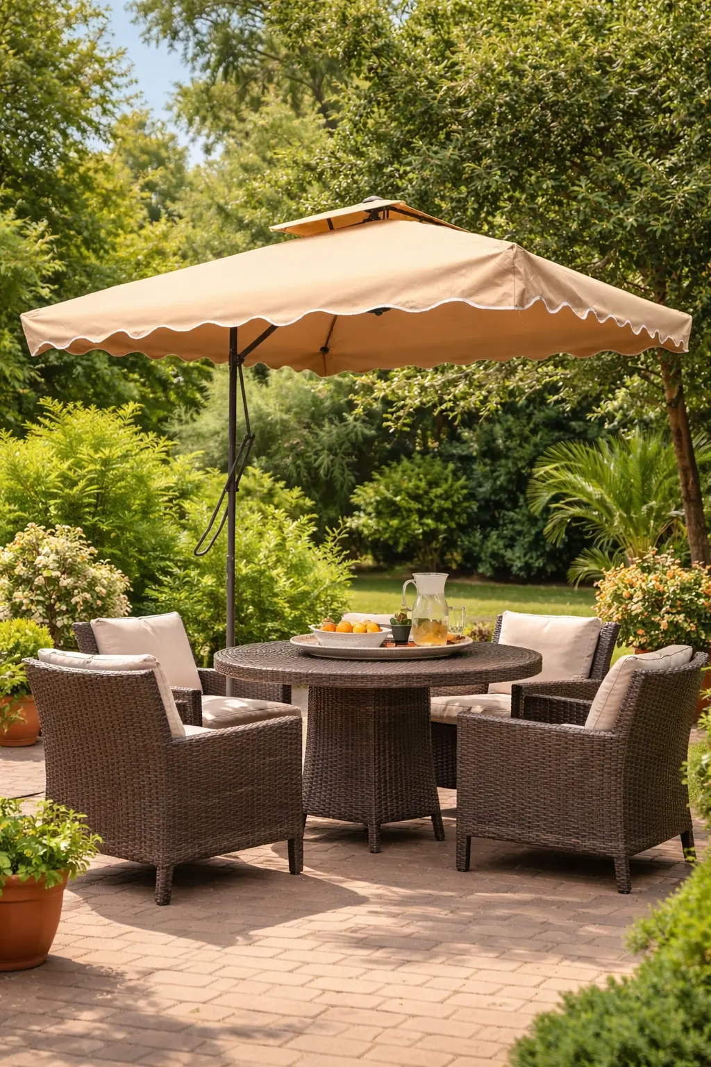 2.5m x 3.5m Garden Umbrella with Adjustable Height and Base – Beige