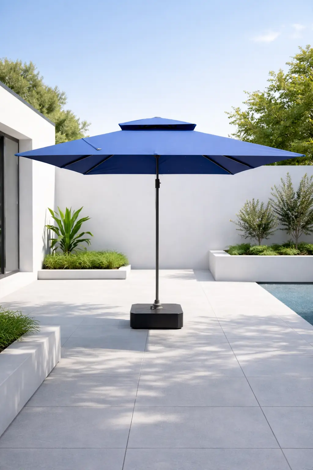 ეზოს ქოლგა 3მx3მ სიმაღლის რეგულირებით და სადგამით - ლურჯი