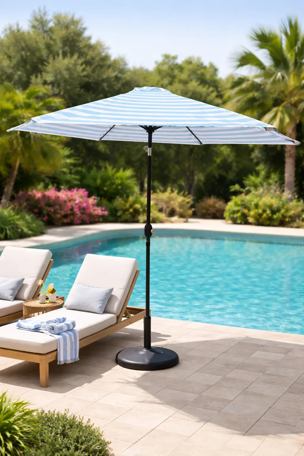 ეზოს ქოლგა რეგულირებადი დახრით 3მ - ზოლებით