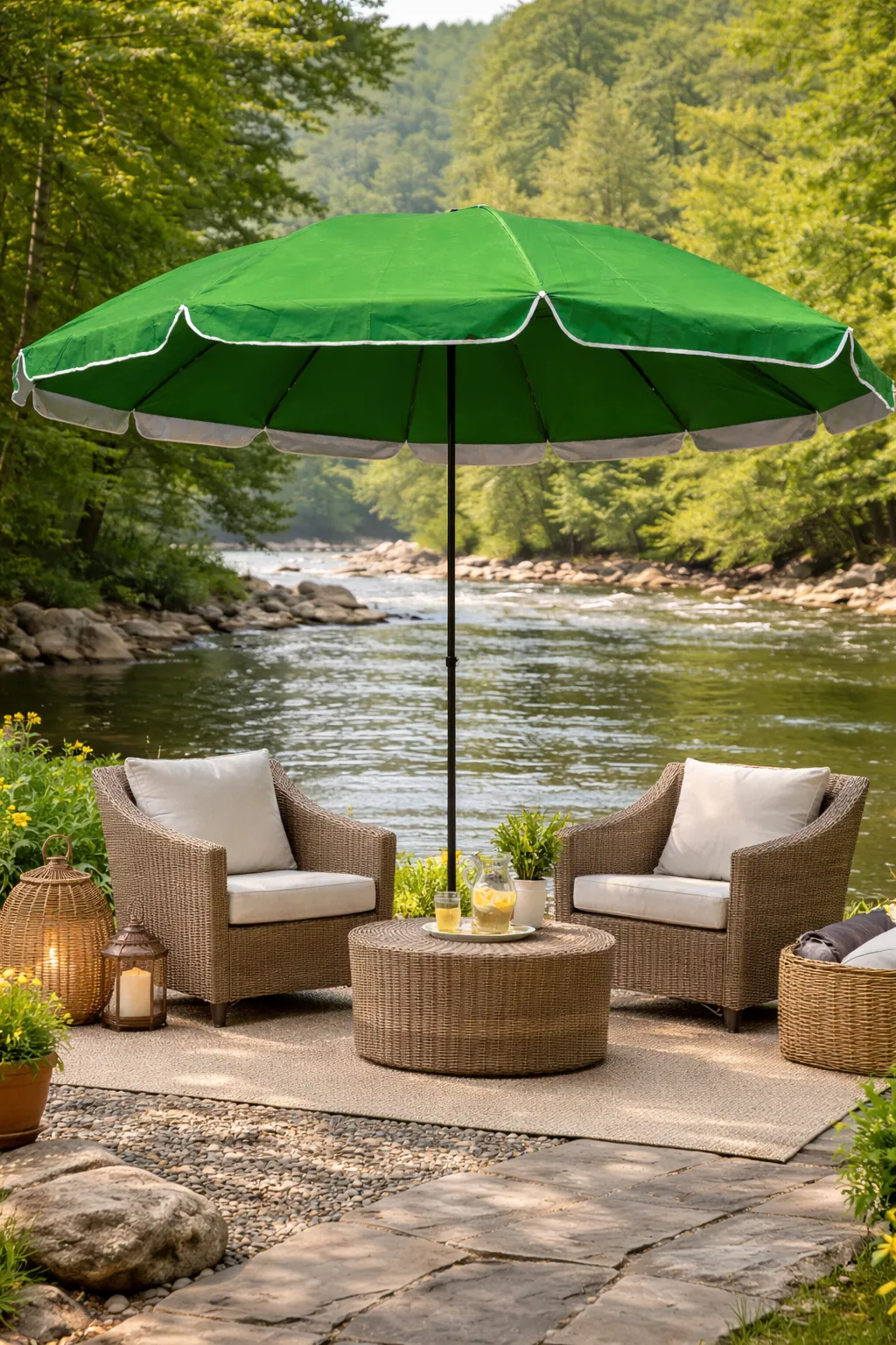 მზის  ქოლგა 3მ სიმაღლის რეგულირებით და ორმაგი ფენით - მწვანე