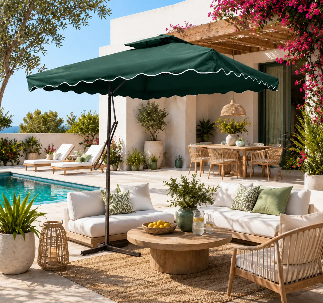 Patio Umbrella 2.5m x 3.5m with Adjustable Height and Base – Green