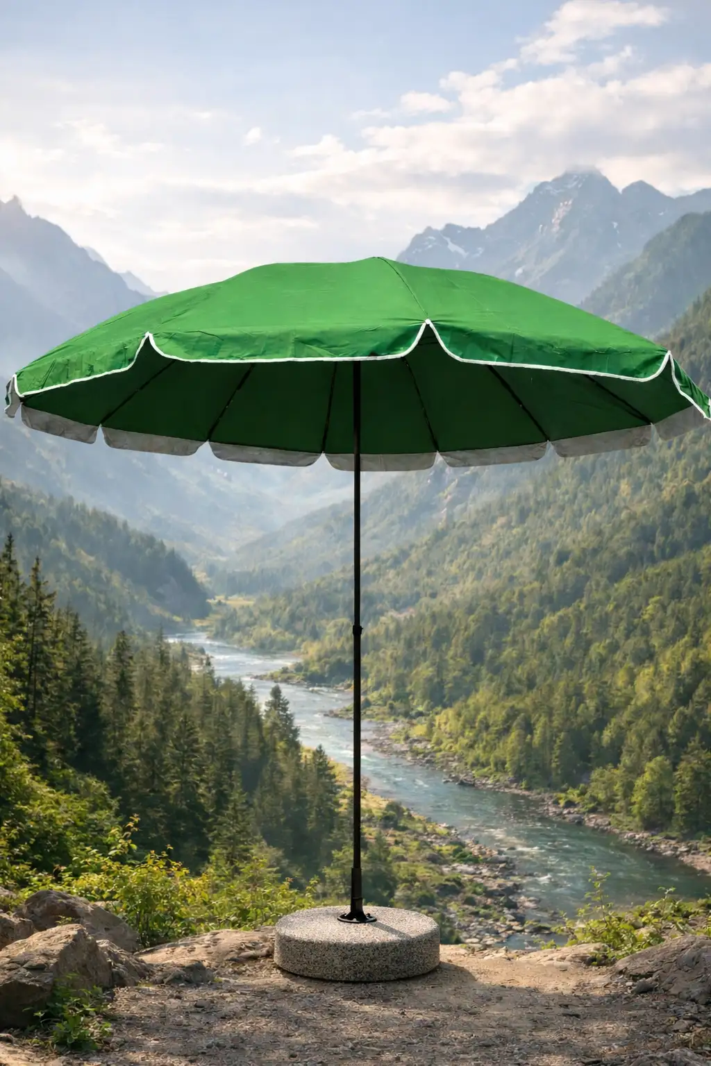 მზის  ქოლგა 2,7მ სიმაღლის რეგულირებით და ორმაგი ფენით - მწვანე